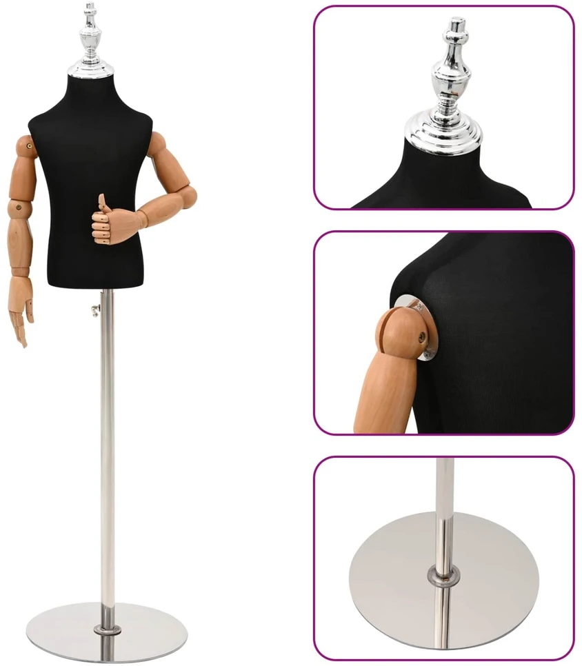 Reguliuojamas 120-157 cm manekenas su baze Uniseksas PP Juoda
