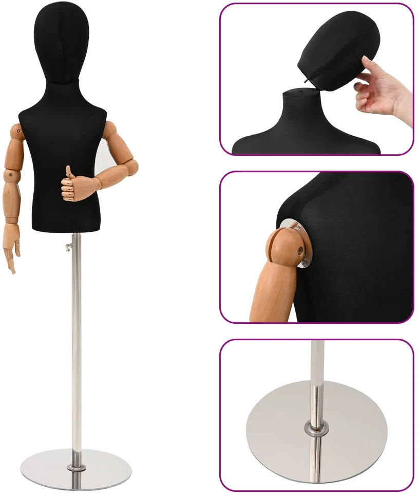 Reguliuojamas 120-157 cm manekenas su baze Uniseksas PP Juoda