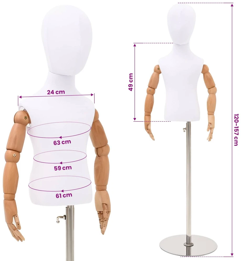 Reguliuojamas 120-157 cm manekenas su baze Uniseksas PP Balta