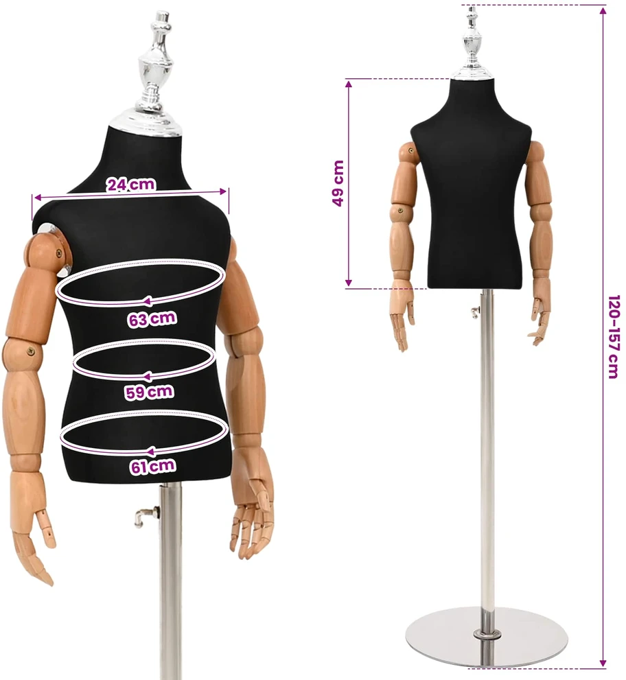 Reguliuojamas 120-157 cm manekenas su baze Uniseksas PP Juoda