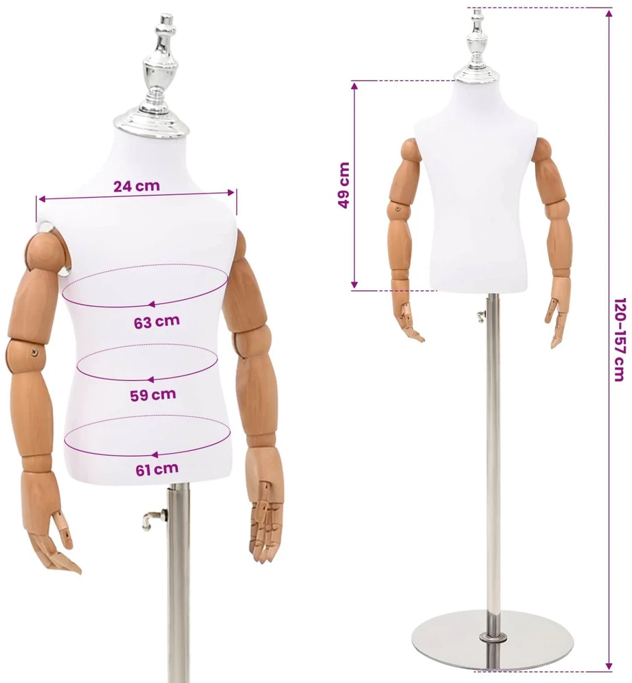 Reguliuojamas 120-157 cm manekenas su baze Uniseksas PP Balta
