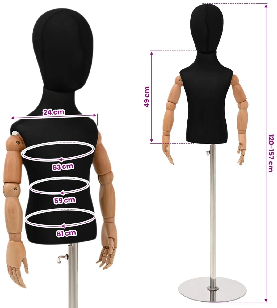 Reguliuojamas 120-157 cm manekenas su baze Uniseksas PP Juoda
