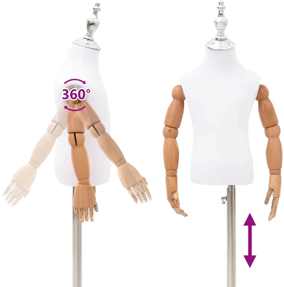 Reguliuojamas 120-157 cm manekenas su baze Uniseksas PP Balta