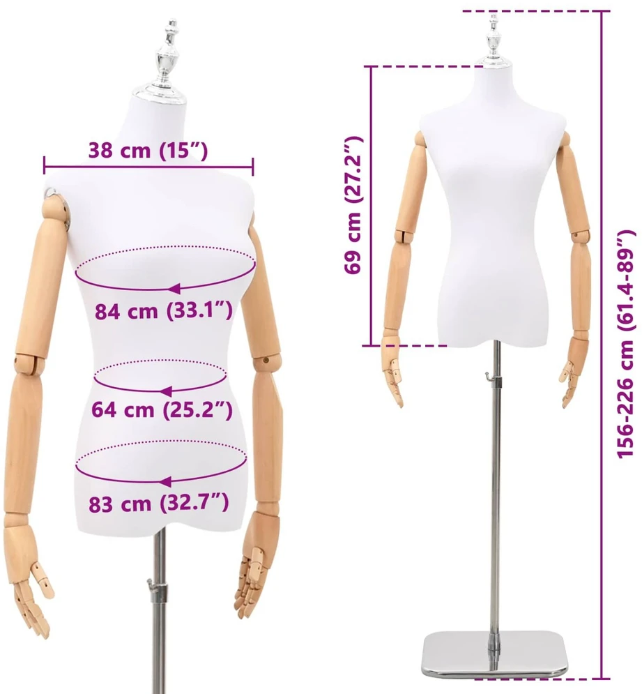 Reguliuojamas manekenas 165-213 cm su baze Moteris PP Balta