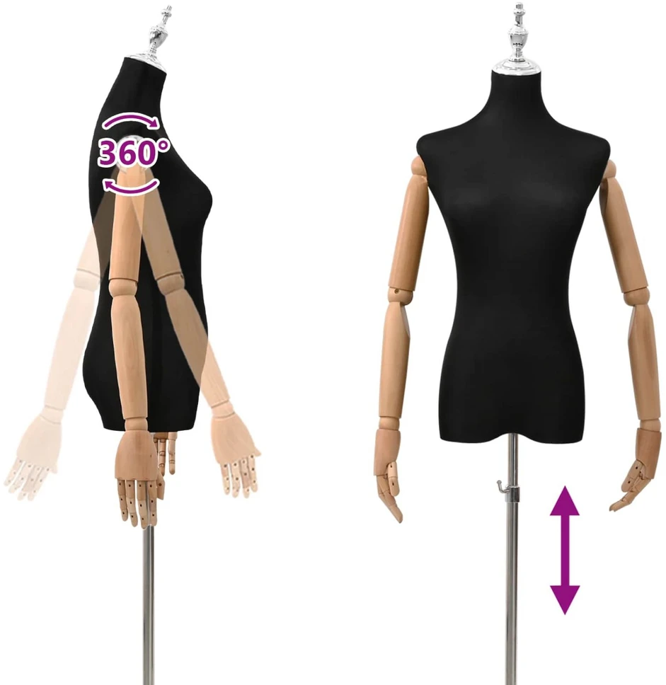 Reguliuojamas manekenas 165-213 cm su baze Moteris PP Juoda