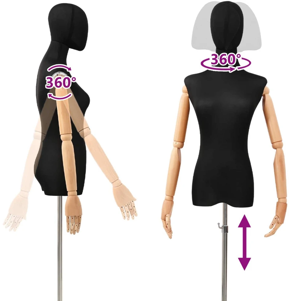 Reguliuojamas manekenas 165-213 cm su baze Moteris PP Juoda