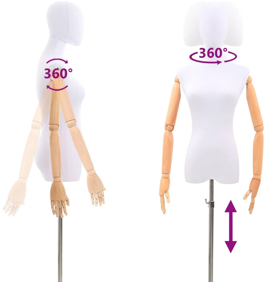 Reguliuojamas manekenas 165-213 cm su baze Moteris PP Balta