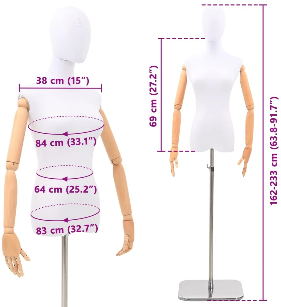 Reguliuojamas manekenas 165-213 cm su baze Moteris PP Balta