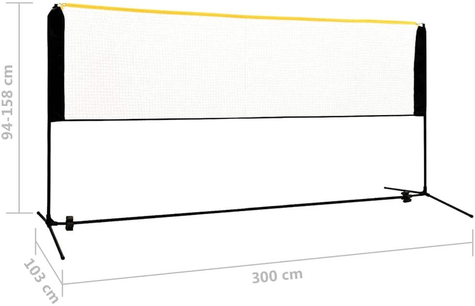 Reguliuojamas badmintono tinklas, 300x103x94–158cm, metalas