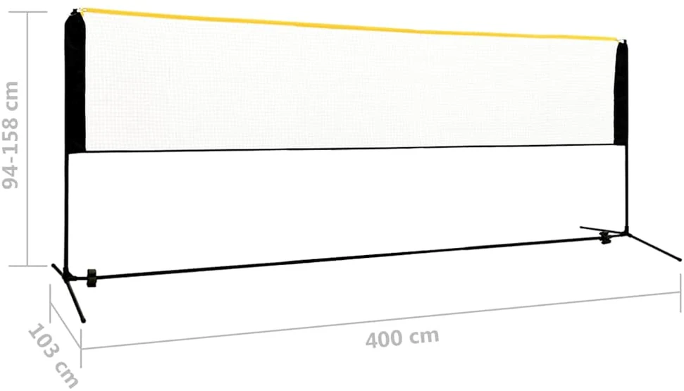 Reguliuojamas badmintono tinklas, 400x103x94–158cm, metalas
