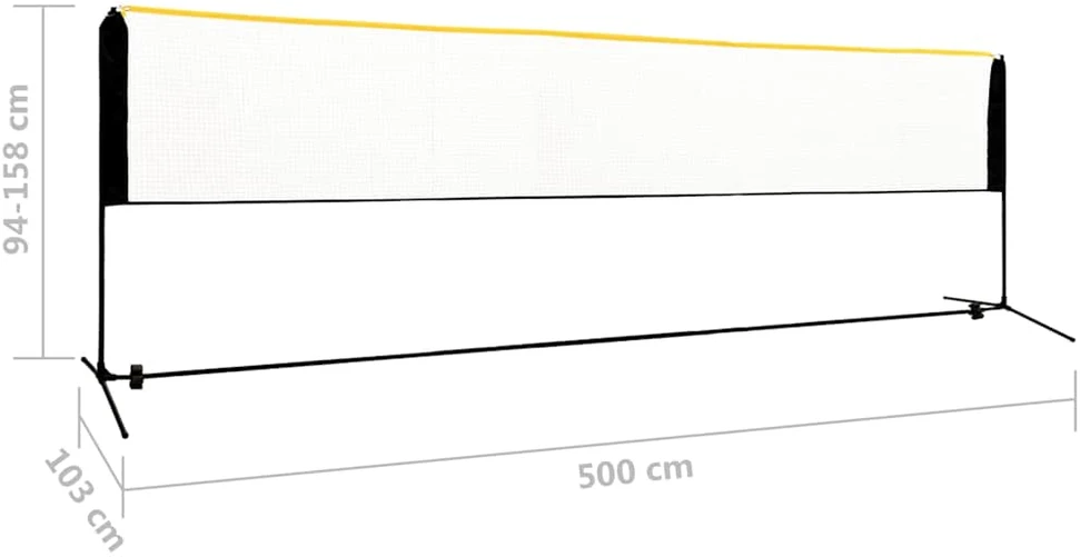 Reguliuojamas badmintono tinklas, 500x103x94–158cm, metalas