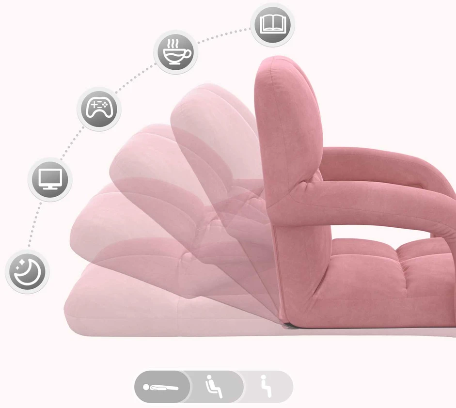 Reguliuojamas grindų fotelis Rožinė Aksomas