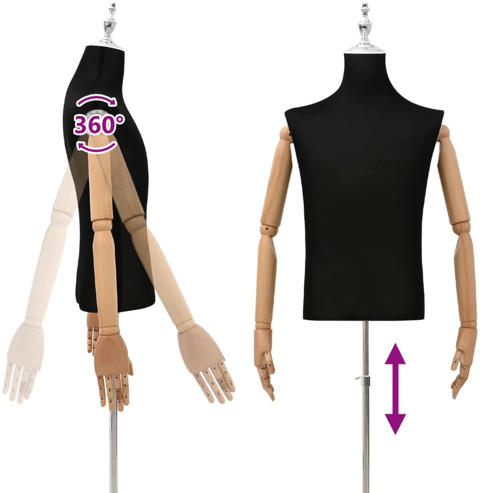 Reguliuojamas manekenas 170-218 cm su baze Vyras PP Juoda