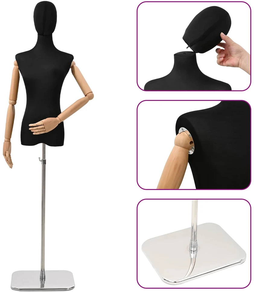 Reguliuojamas manekenas 165-213 cm su baze Moteris PP Juoda