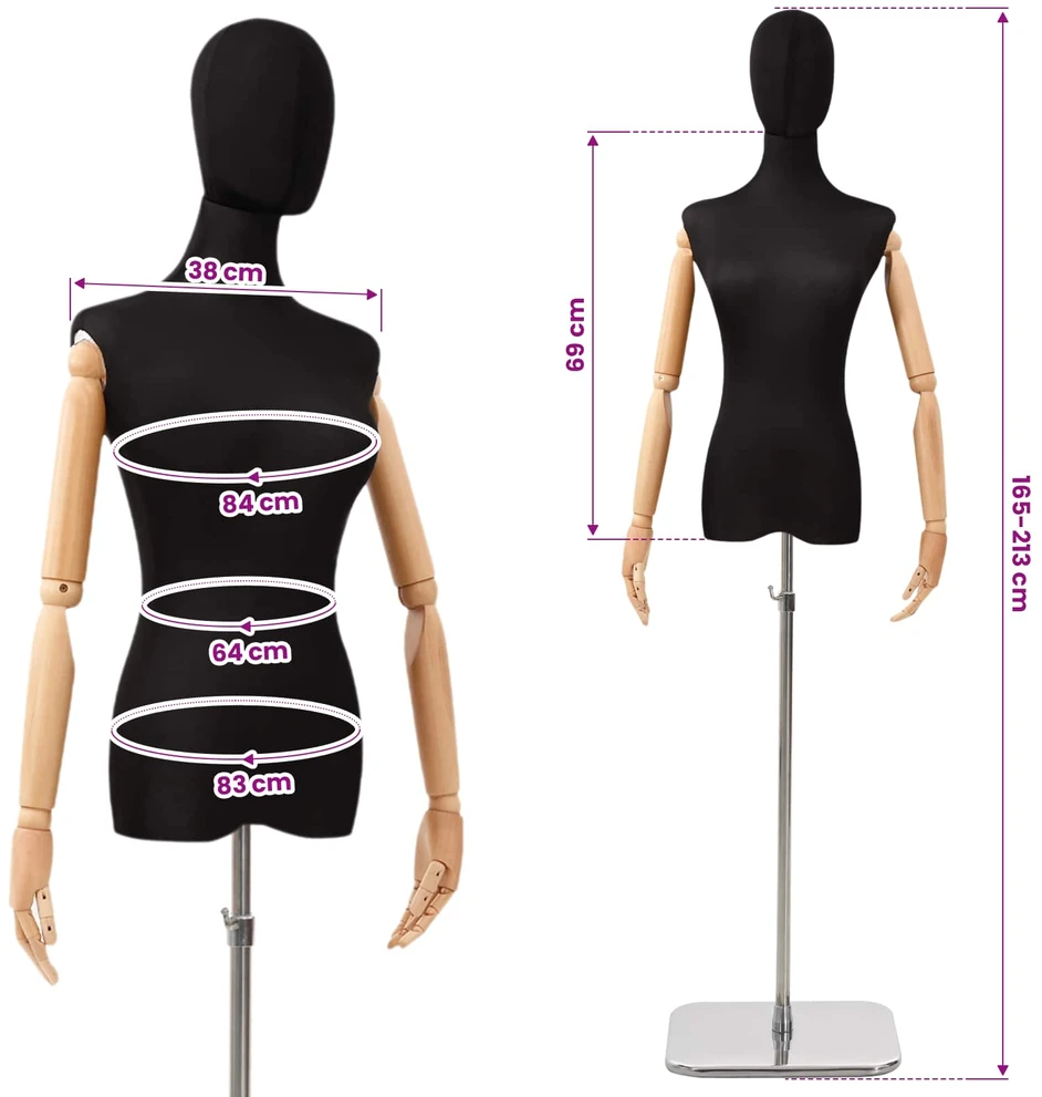 Reguliuojamas manekenas 165-213 cm su baze Moteris PP Juoda