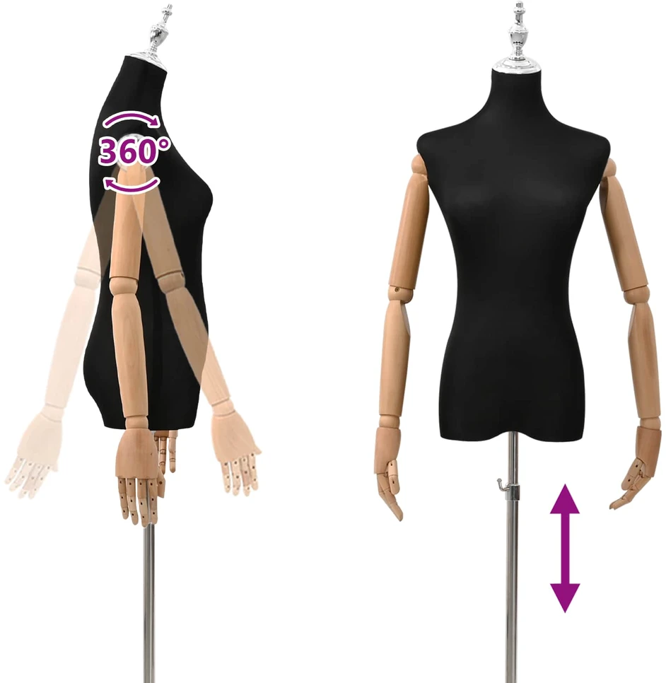 Reguliuojamas manekenas 165-213 cm su baze Moteris PP Juoda