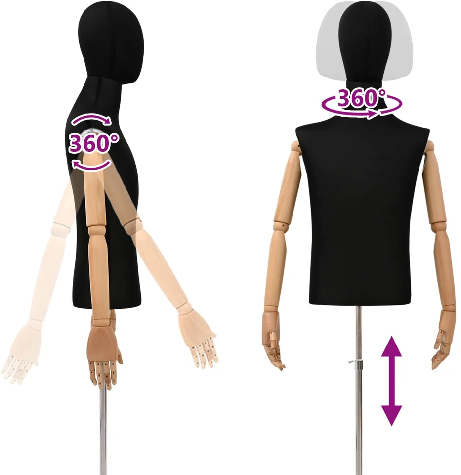 Reguliuojamas manekenas 170-218 cm su baze Vyras PP Juoda
