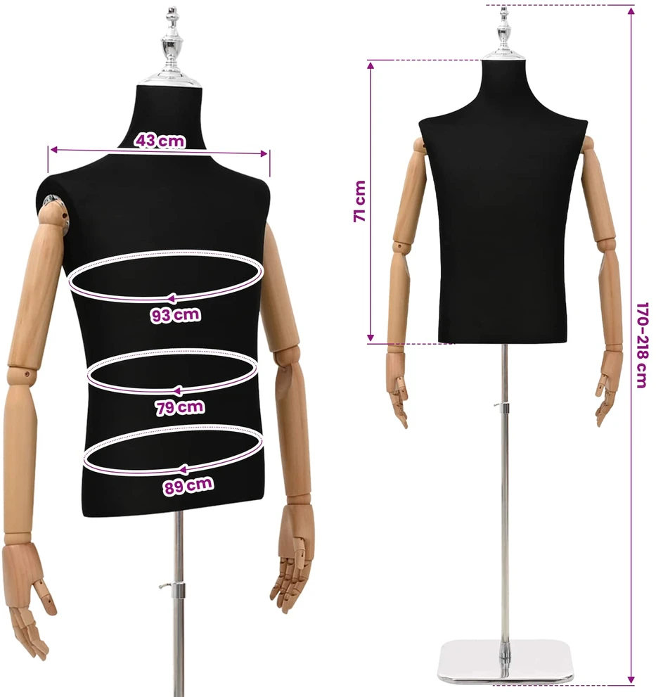 Reguliuojamas manekenas 170-218 cm su baze Vyras PP Juoda
