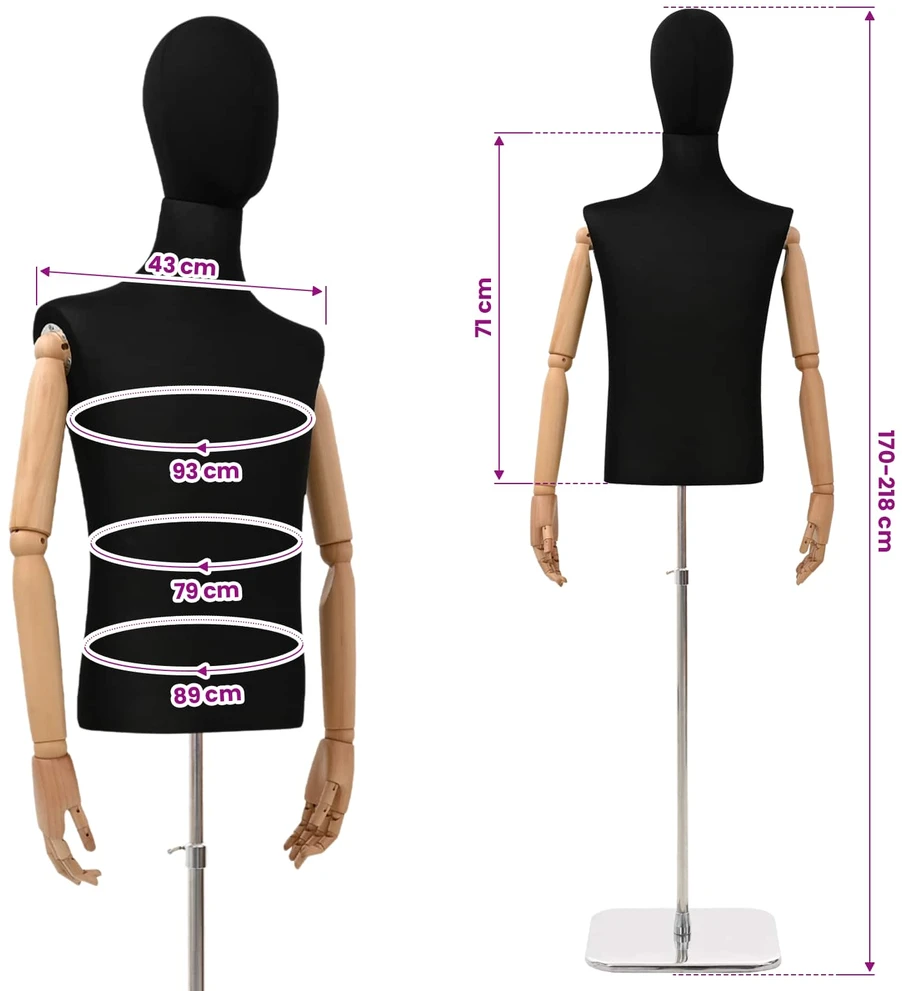 Reguliuojamas manekenas 170-218 cm su baze Vyras PP Juoda
