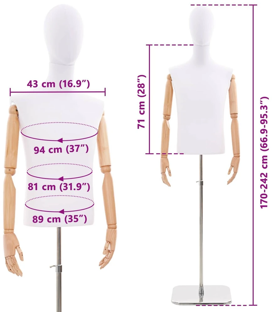Reguliuojamas manekenas 170-218 cm su baze Vyras PP Balta