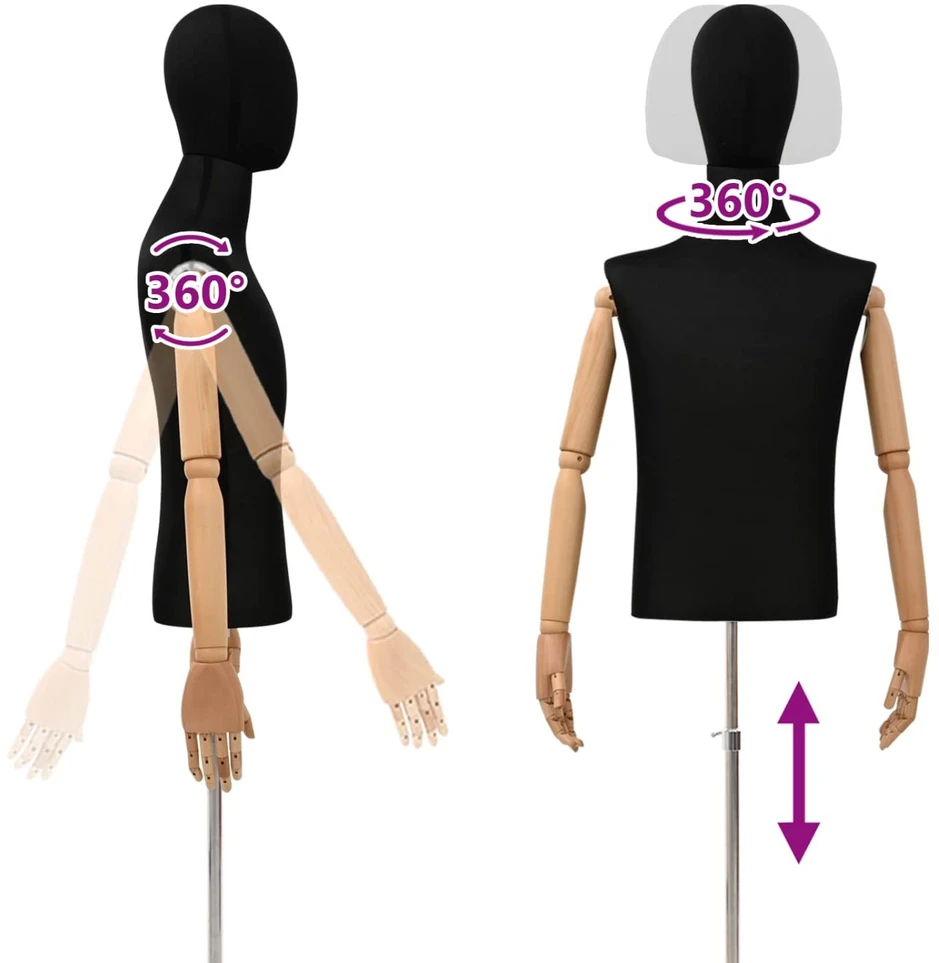 Reguliuojamas manekenas 170-218 cm su baze Vyras PP Juoda