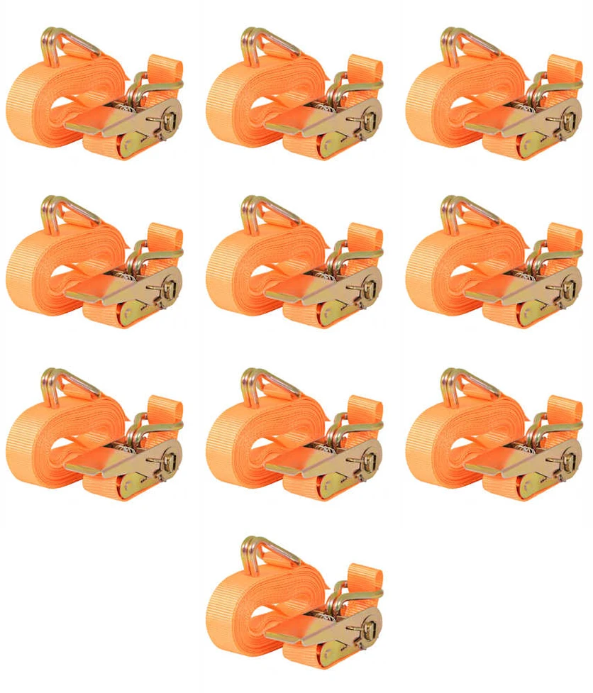 Reketo tvirtinamieji dirželiai, 10vnt., oranžiniai, 6mx25mm