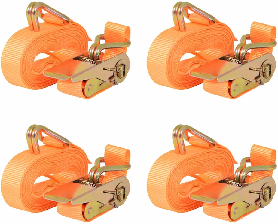 Reketo tvirtinamieji dirželiai, 4vnt., oranžiniai, 6mx25mm