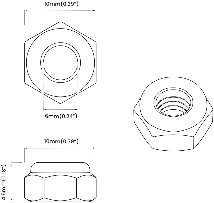 Riešutas 9574 vnt. Sidabrinė M6 x 10 mm Geležis
