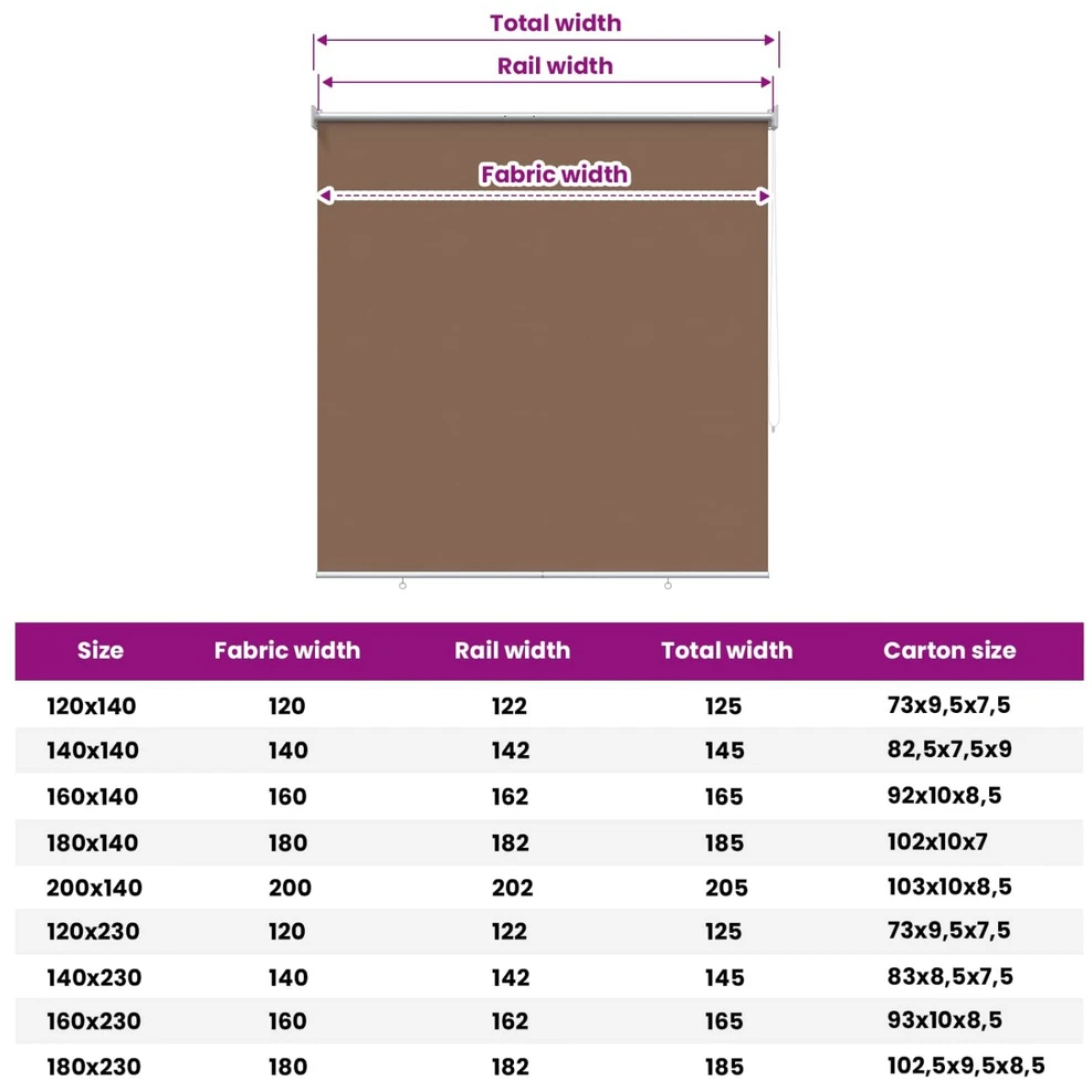 Lauko ritininė žaliuzė UV apsaugai Taupe 100 x 230 cm (P x A)