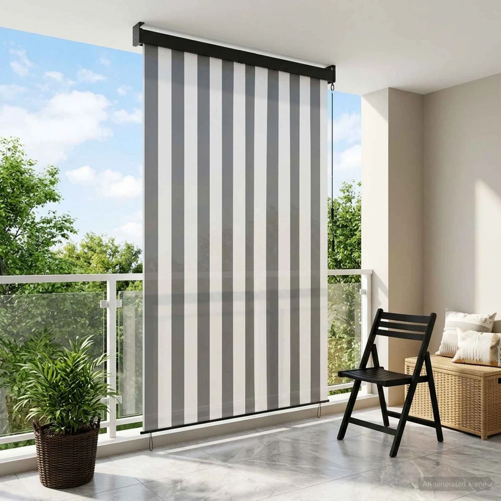 Roletas Antracito ir baltos 160 x 250 cm Audinys ir aliuminis