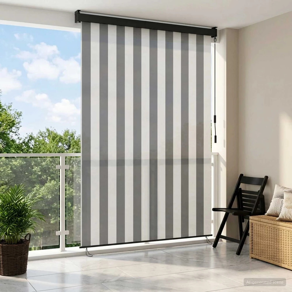 Roletas Antracito ir baltos 60 x 250 cm Audinys ir aliuminis