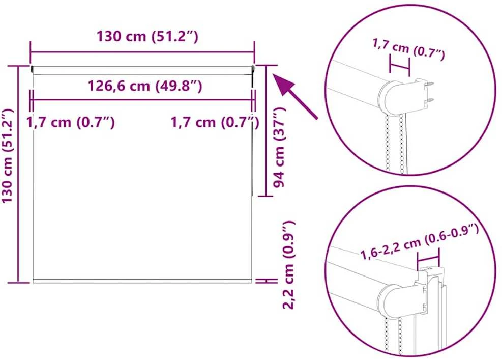 roletas balsvos 130x130 cm audinio plotis 126,6 cm poliesteris