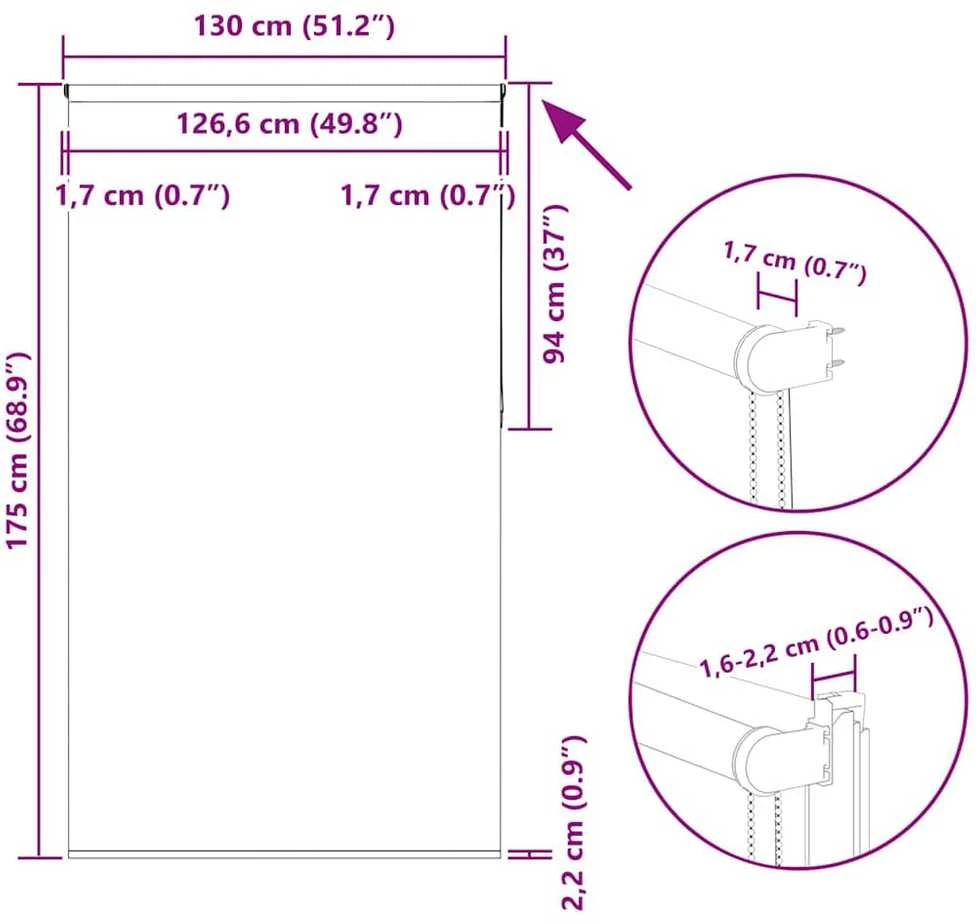 roletas balsvos 130x175 cm audinio plotis 126,6 cm poliesteris