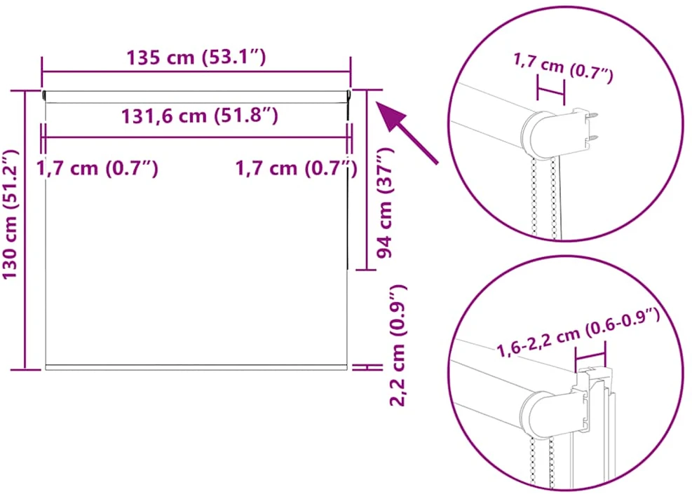 roletas balsvos 135x130 cm audinio plotis 131,6 cm poliesteris