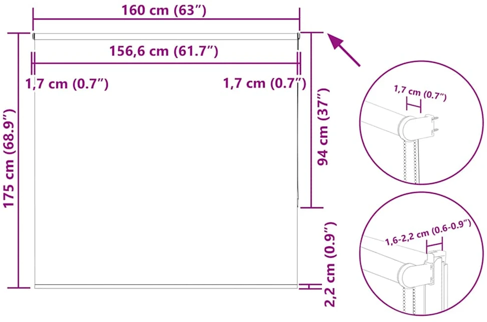 Roletas balsvos 160x175 cm audinio plotis 156,6 cm poliesteris