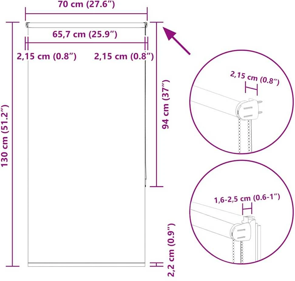 roletas balsvos 70x130 cm audinio plotis 65,7 cm poliesteris