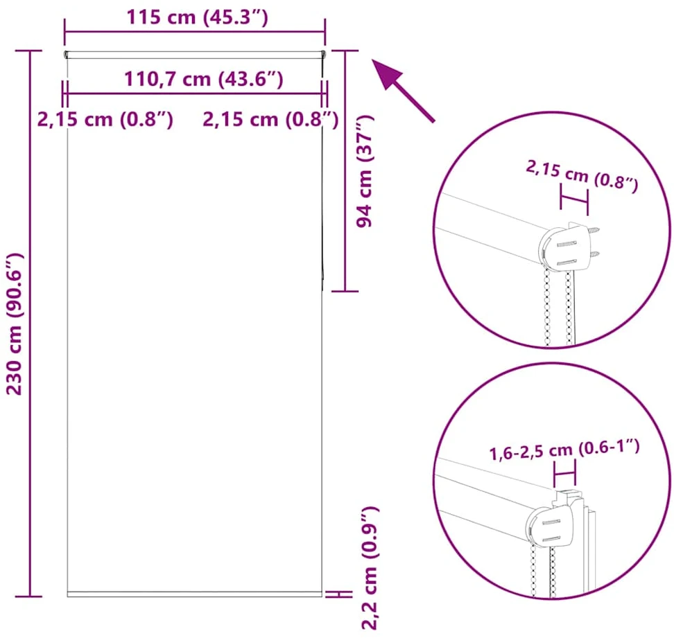 roletas baltos spalvos 115x230 cm audinio plotis 110,7 cm