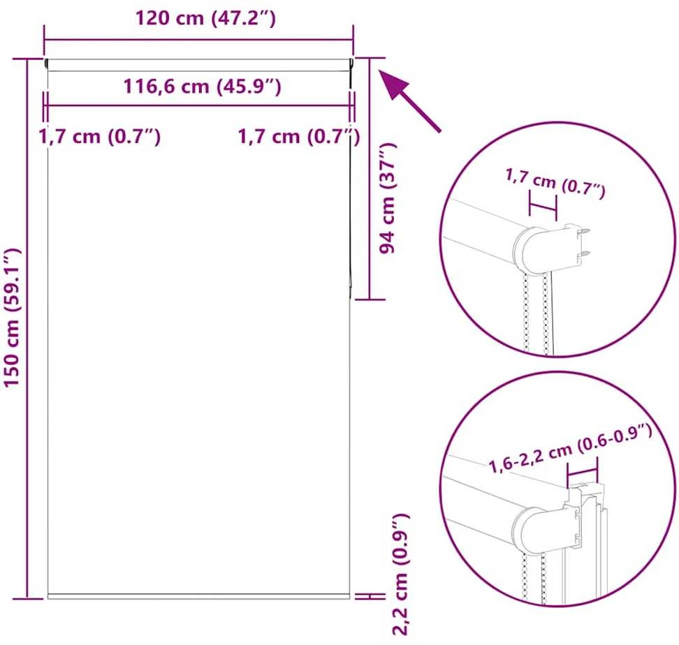 roletas baltos spalvos 120x150 cm audinio plotis 116,6 cm