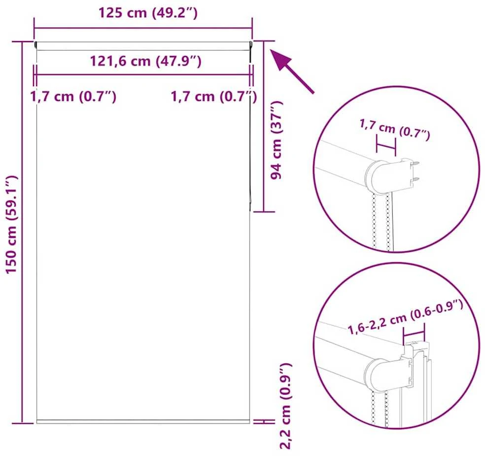 roletas baltos spalvos 125x150 cm audinio plotis 121,6 cm