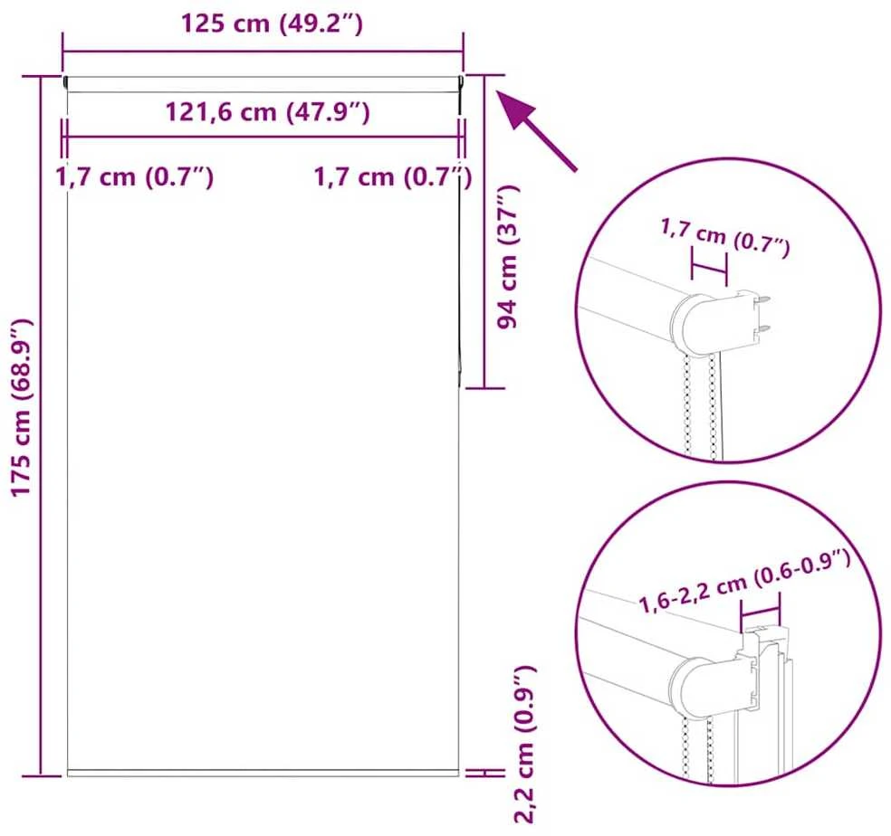 roletas baltos spalvos 125x175 cm audinio plotis 121,6 cm