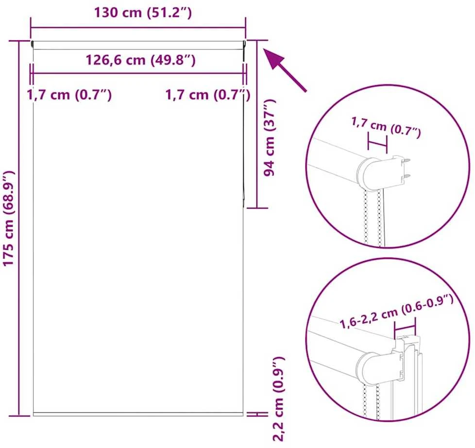 roletas baltos spalvos 130x175 cm audinio plotis 126,6 cm