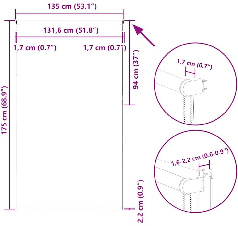 roletas baltos spalvos 135x175 cm audinio plotis 131,6 cm
