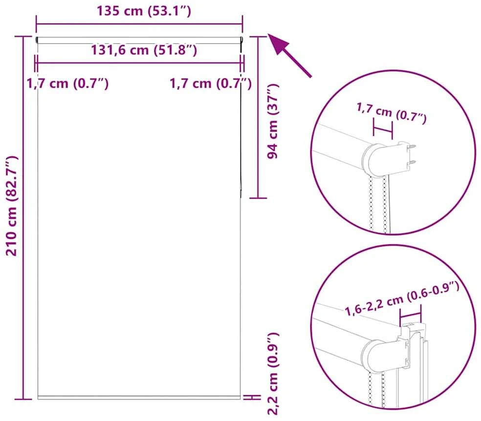roletas baltos spalvos 135x210 cm audinio plotis 131,6 cm