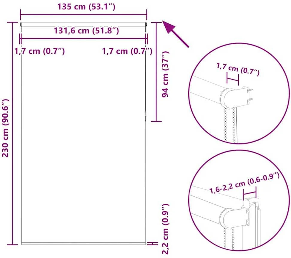 roletas baltos spalvos 135x230 cm audinio plotis 131,6 cm