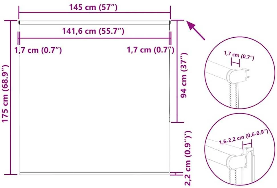 roletas baltos spalvos 145x175 cm audinio plotis 141,6 cm