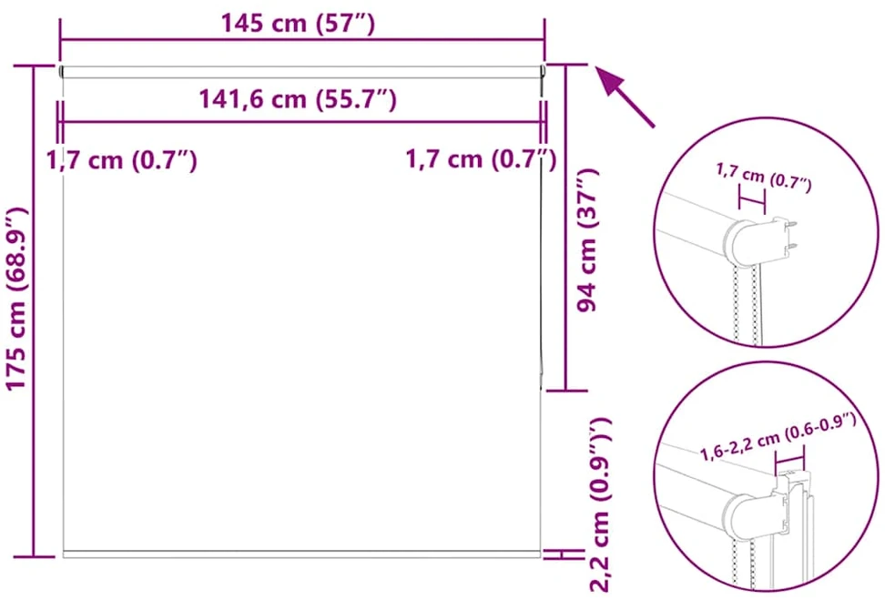 roletas baltos spalvos 145x175 cm audinio plotis 141,6 cm