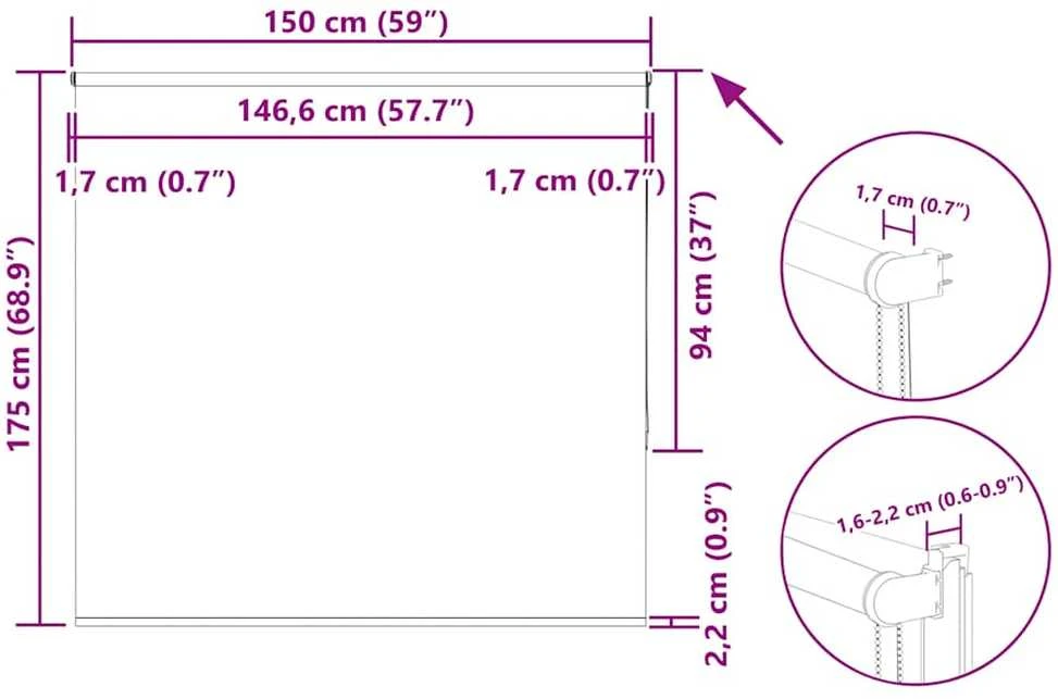 roletas baltos spalvos 150x175 cm audinio plotis 146,6 cm