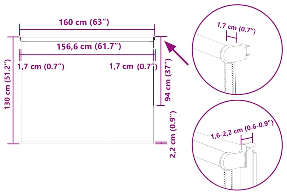 roletas baltos spalvos 160x130 cm audinio plotis 156,6 cm