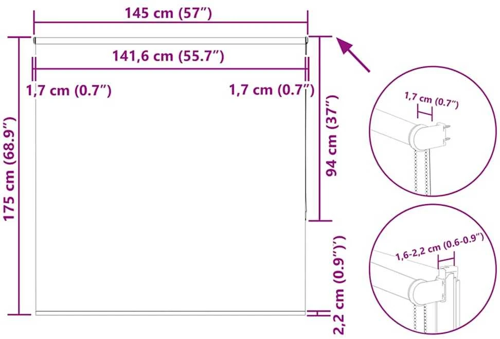 Roletas Blackout Juoda 145x175 cm Audinio plotis 141,6 cm