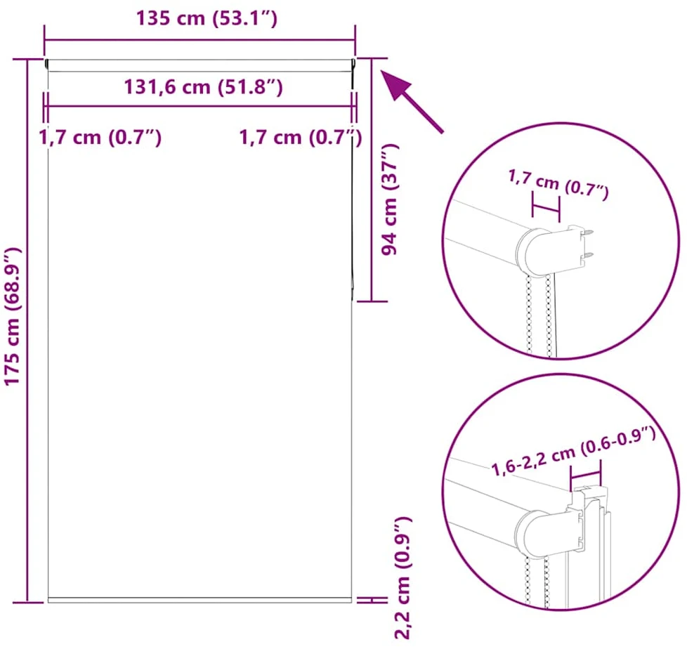 Roletas Blackout smėlio spalvos 135x175 cm Audinio plotis